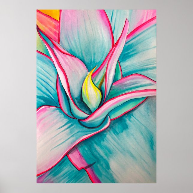 Affiche Aquarelle d'agave succulent art (Devant)