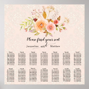 Affiche Aquarelle Damas Floral Folial Folial Plate-forme