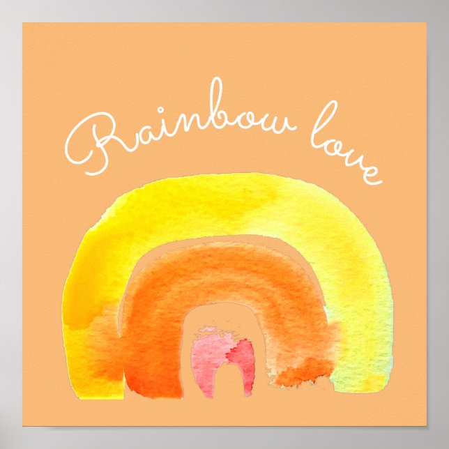 Affiche Aquarelle d'amour arc-en-ciel orange (Devant)
