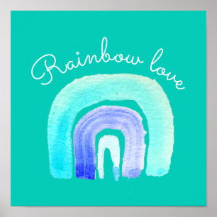 Affiche Aquarelle d'amour bleu arc-en-ciel