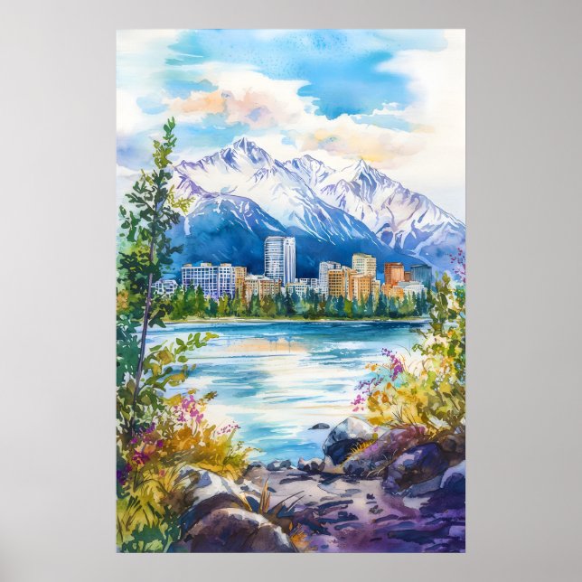 Affiche aquarelle d'Anchorage Parc aquarelle Ski (Devant)