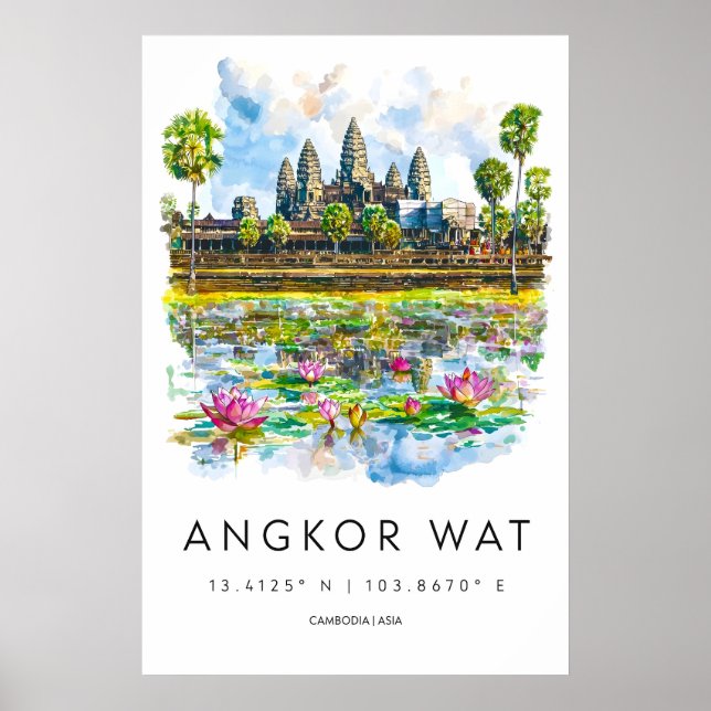 Affiche aquarelle d'Angkor Wat Voyage à Angkor Wat (Devant)