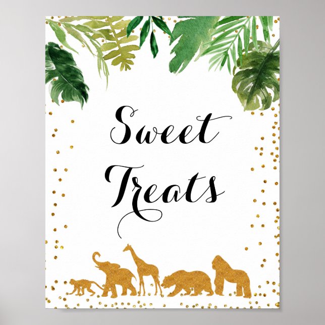 Affiche Aquarelle d'animal safari en or Sweet Traitements  (Devant)