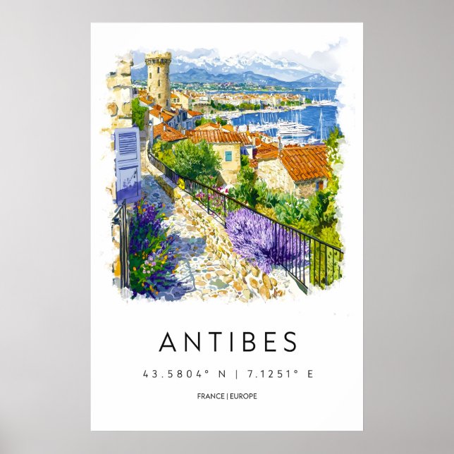 Affiche aquarelle d'Antibes Impression de voyage à (Devant)