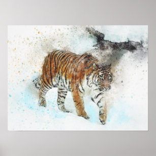 Affiche Aquarelle d'art de marche du tigre