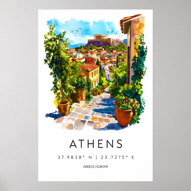 Affiche aquarelle d'Athènes Impression de voyage à (Devant)