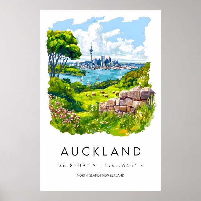 Affiche aquarelle d'Auckland Impression de voyage  (Devant)