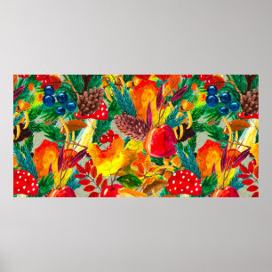 Affiche Aquarelle d'automne en continu motif avec mus feui
