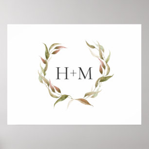 Affiche Aquarelle d'automne Laurel Wreath et Monogramme