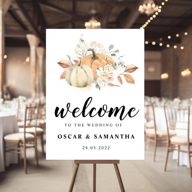 Affiche Aquarelle d'automne moderne Citrouilles & Fleurs (Créateur téléchargé)