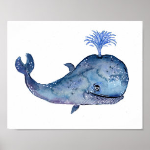 Affiche Aquarelle de baleine bleue