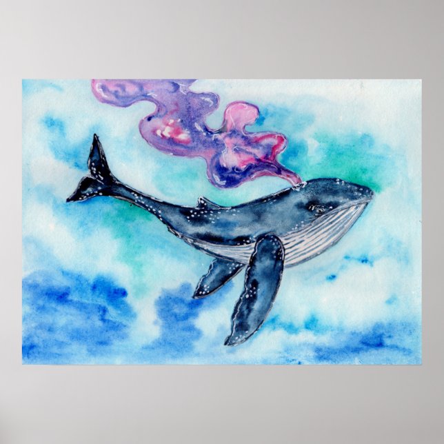 Affiche Aquarelle de baleine magique (Devant)