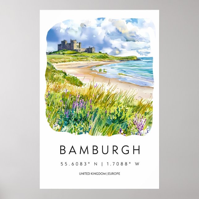 Affiche Aquarelle de Bamburgh 2 (Devant)