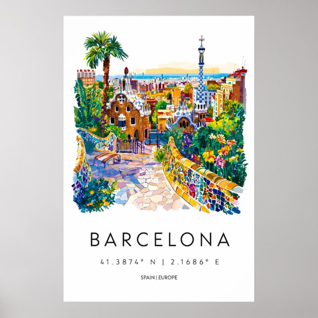 Affiche Aquarelle de Barcelone 1 (Devant)