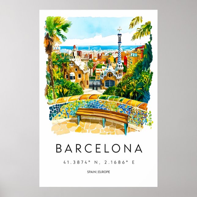 Affiche aquarelle de Barcelone Impression de voyag (Devant)
