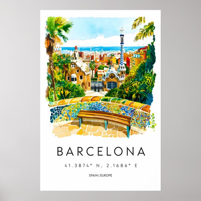 Affiche aquarelle de Barcelone Impression de voyag (Devant)