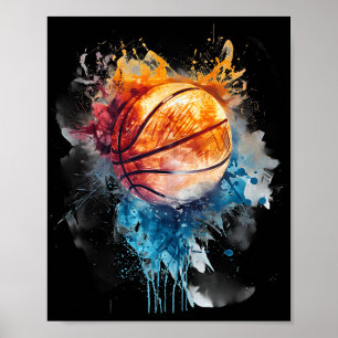 Affiche Aquarelle de basket-ball Dessin coloré Basket-ball
