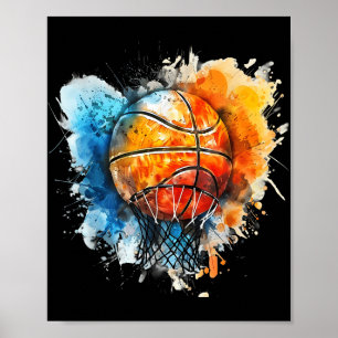 Affiche Aquarelle de basket-ball Dessin coloré Basket-ball
