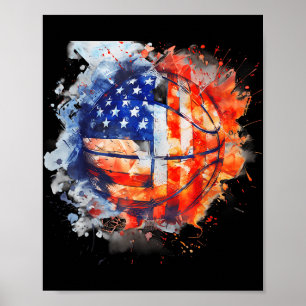 Affiche Aquarelle de basket-ball Usa America Basketball Ho