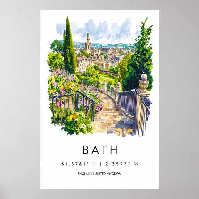 Affiche aquarelle de Bath Bath Impression de voyag (Devant)