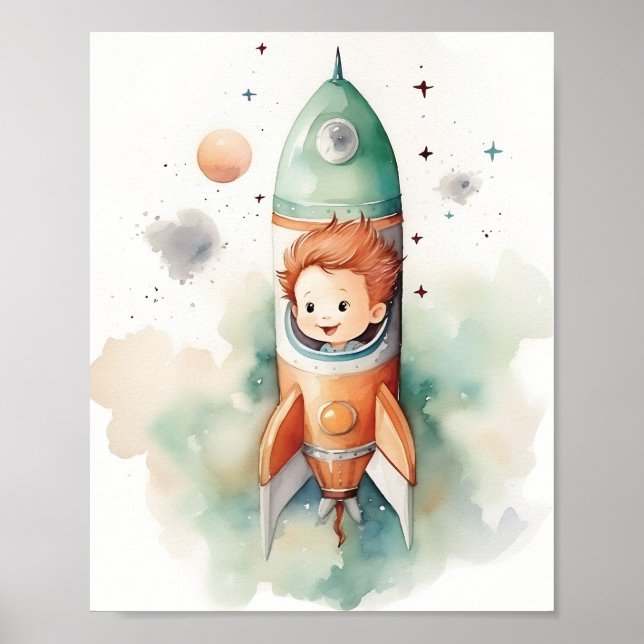 Affiche Aquarelle de bébé garçon astronaute (Devant)
