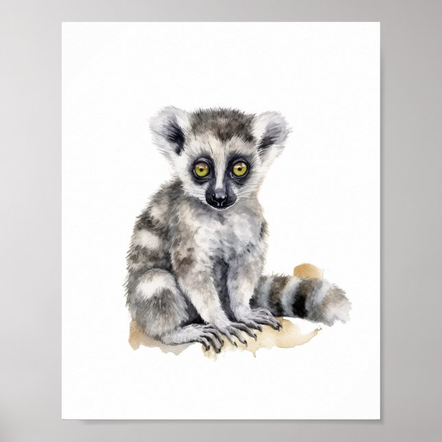 Affiche Aquarelle de bébé lemur mignonne (Devant)
