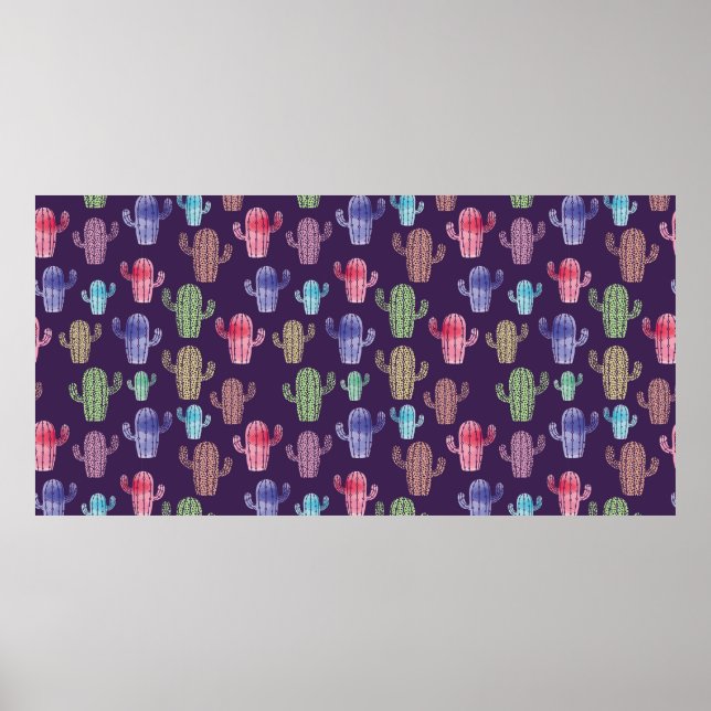 Affiche Aquarelle de cactus tendance tirant en continu mot (Devant)