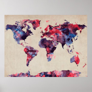 Affiche Aquarelle de carte du monde
