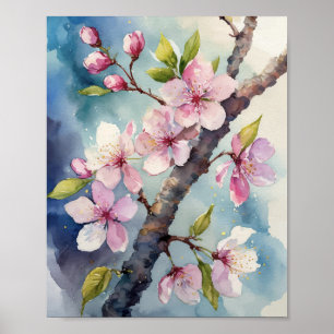 Affiche Aquarelle de cerisier en fleurs Sakura