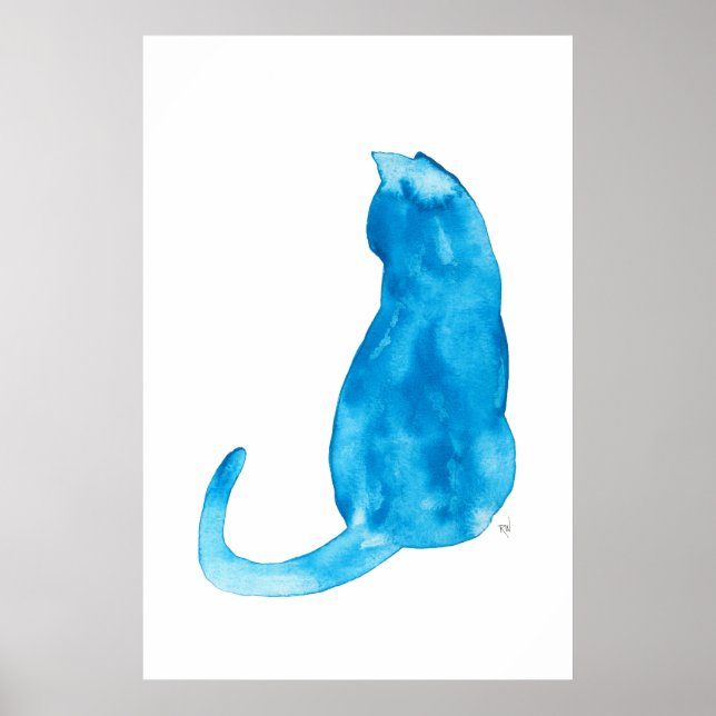 Affiche Aquarelle de chat turquoise (Devant)