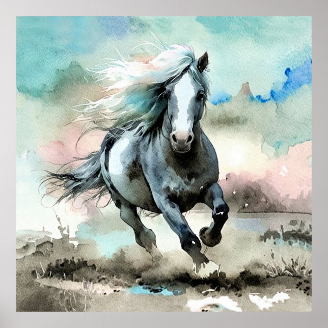 Affiche Aquarelle de cheval de trait majestueux  (Devant)