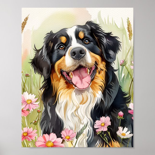 Affiche Aquarelle de chien bernois Imprimer (Devant)