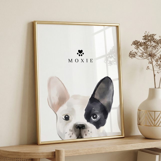 Affiche Aquarelle de Chien-taureaux français Illustration  (French Bulldog Watercolor Personalized Dog Name Poster)