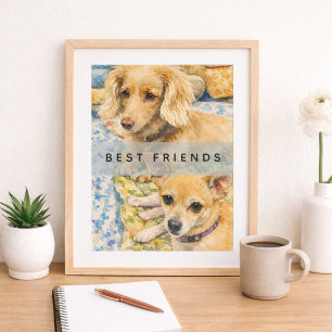 Affiche aquarelle de chiens mignons Meilleurs amis