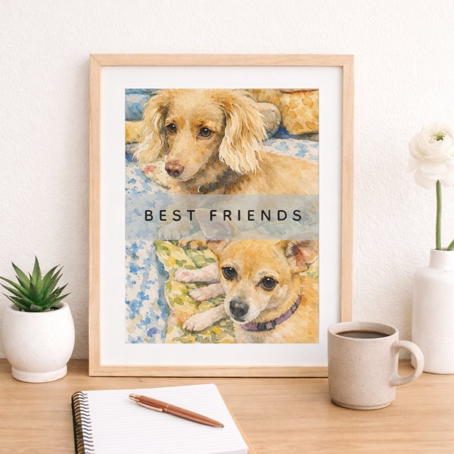 Affiche aquarelle de chiens mignons Meilleurs amis (Créateur téléchargé)