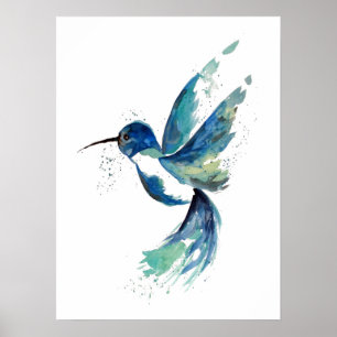 Affiche Aquarelle de colibri bleu