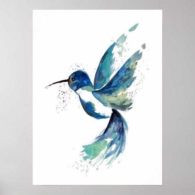 Affiche Aquarelle de colibri bleu (Devant)