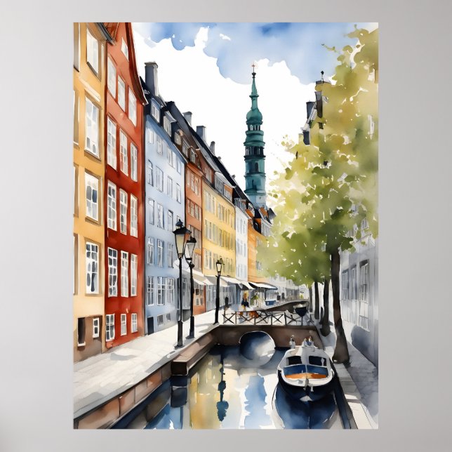 Affiche Aquarelle de Copenhague (Devant)