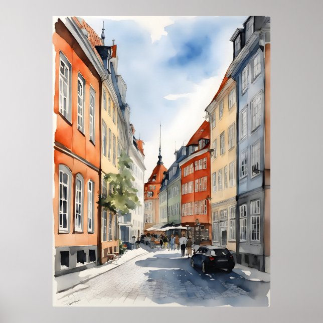 Affiche Aquarelle de Copenhague (Devant)