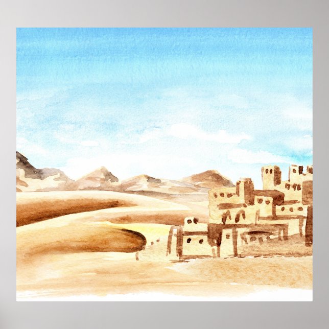 Affiche Aquarelle de Desert Dunes African City (Devant)