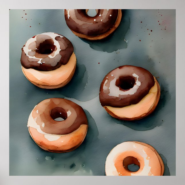 Affiche Aquarelle de Donuts au chocolat (Devant)