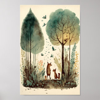 Affiche Aquarelle de Fairytale illustration de la forêt