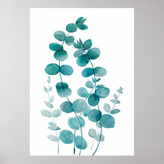 Affiche aquarelle de feuille d'eucalyptus peinte à la main