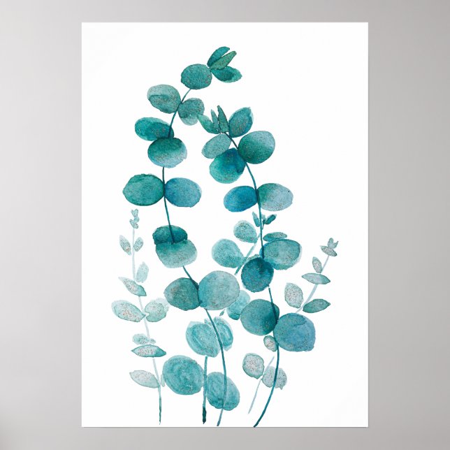 Affiche aquarelle de feuille d'eucalyptus peinte à la main (Devant)