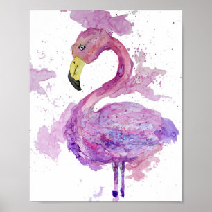 Affiche Aquarelle de Flamant rose pourpre