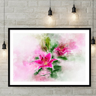 Affiche Aquarelle de fleur de Stargazer Lily - wb 02