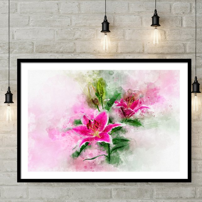 Affiche Aquarelle de fleur de Stargazer Lily - wb 02 (Créateur téléchargé)