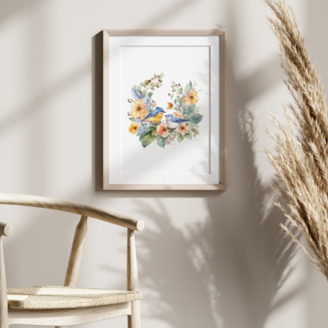 Affiche Aquarelle de fleurs et d'oiseaux (Créateur téléchargé)