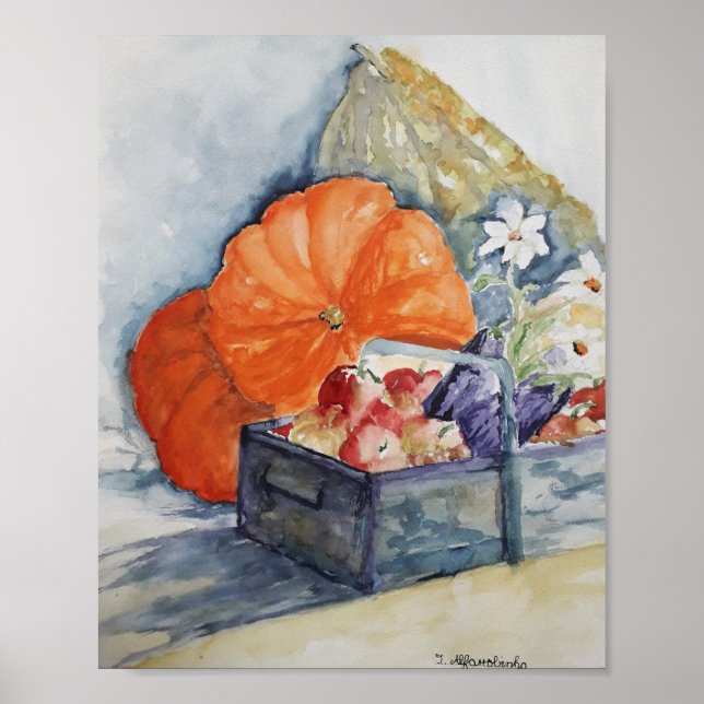 Affiche Aquarelle de fruit d'automne (Devant)