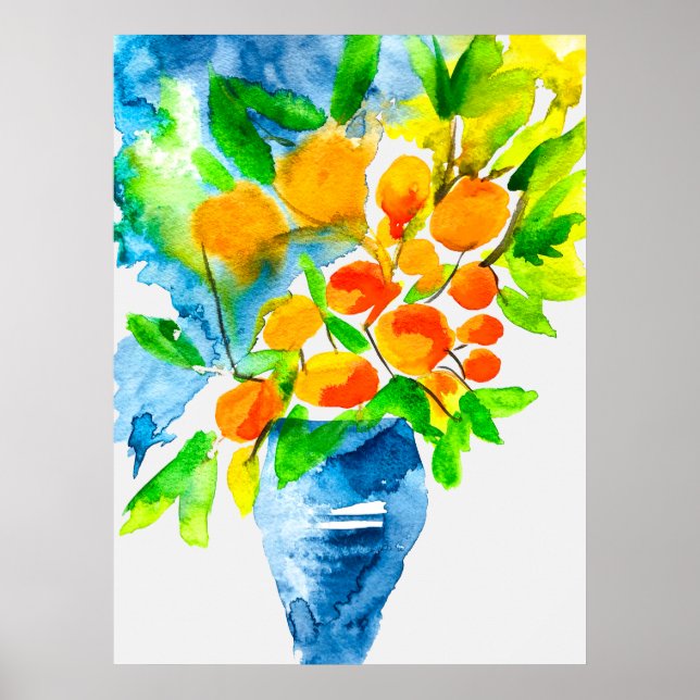 Affiche Aquarelle de fruits d'art kumquat orange (Devant)